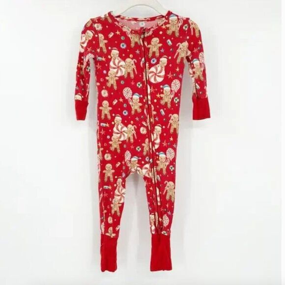 Posh Peanut Bamboo Gingerbread LaneRed sip up footie Holiday NWT size 3-6 months - Picture 2 of 11